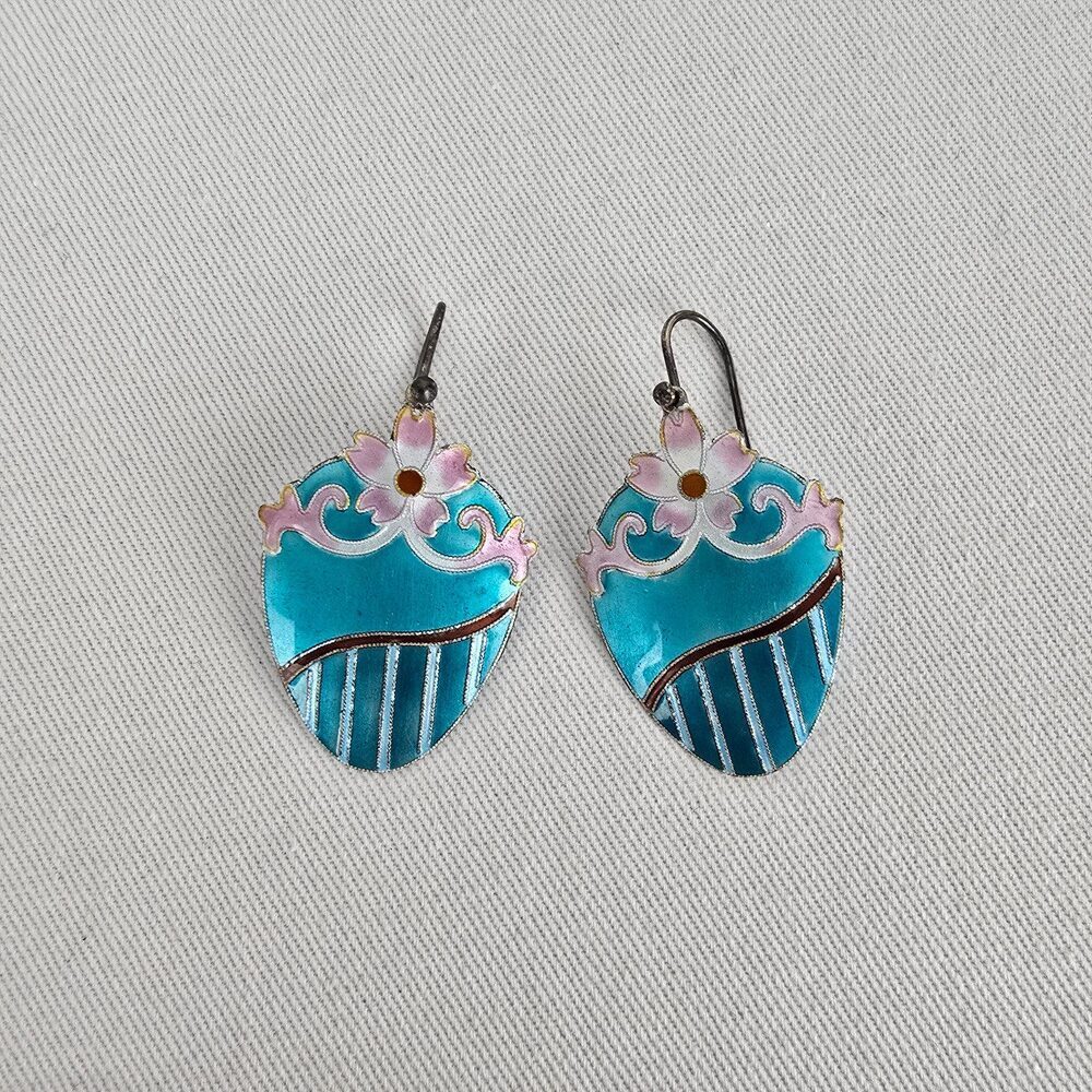 Roccoco 925 Sterling Silver Enamel Flower Earrings